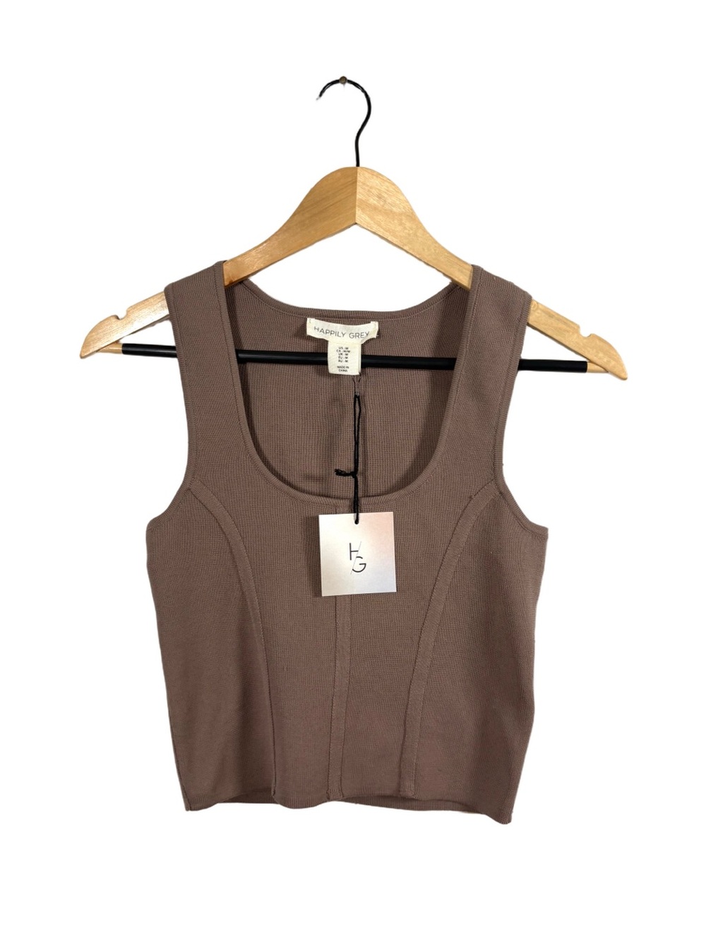 Happily Grey Womens M Taupe Brown Corset Seam Knit Tank Top NWT